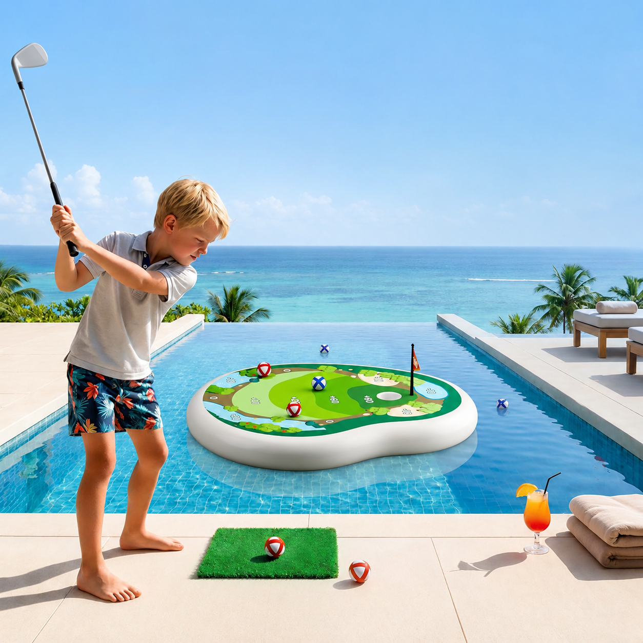 Inflatable Pool Golf Game — Floating Putting Green Set for Kids