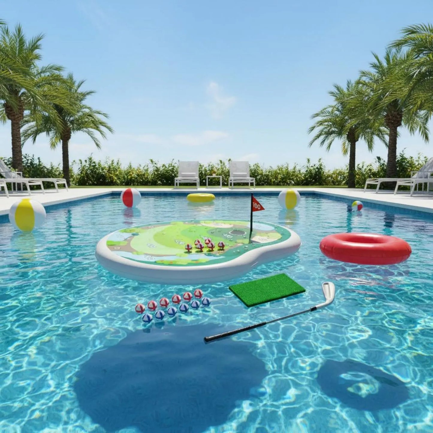 Inflatable Pool Golf Game — Floating Putting Green Set for Kids