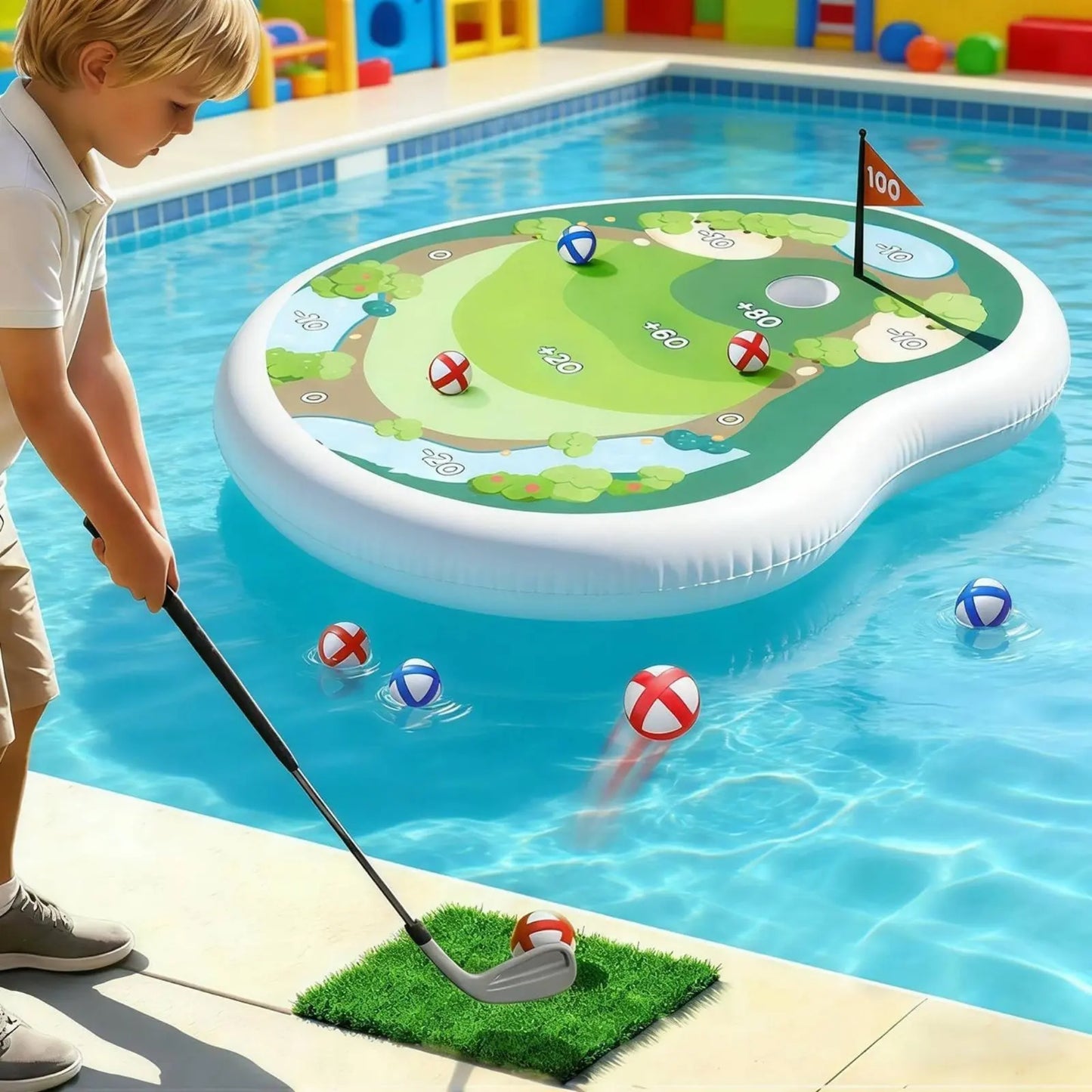 Inflatable Pool Golf Game — Floating Putting Green Set for Kids